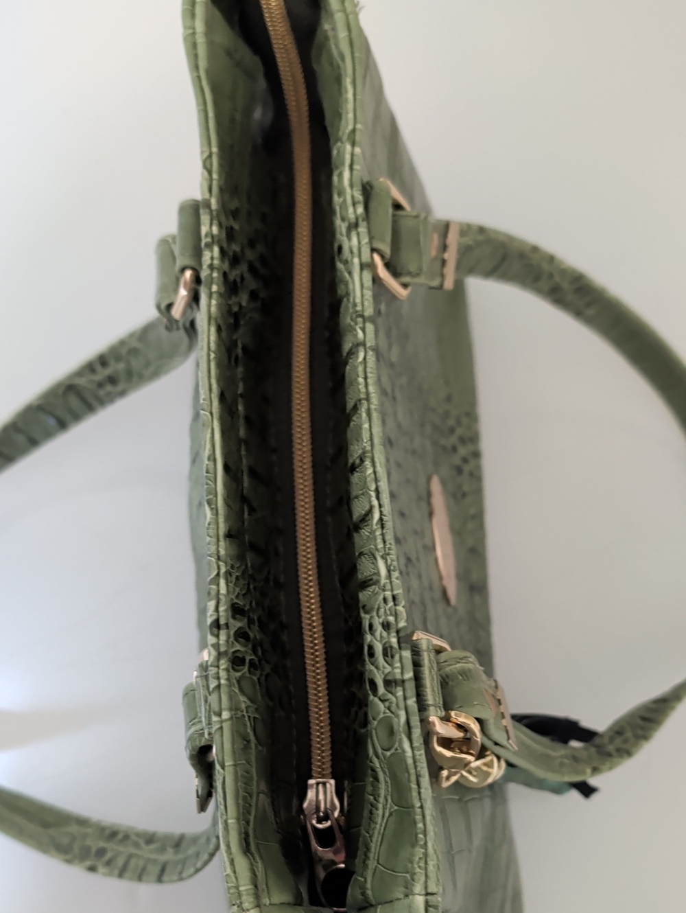 Tessaroo Vintage Green Croc Embossed Shoulder Bag with Tassel | Faux Leather - Picture 10 of 14